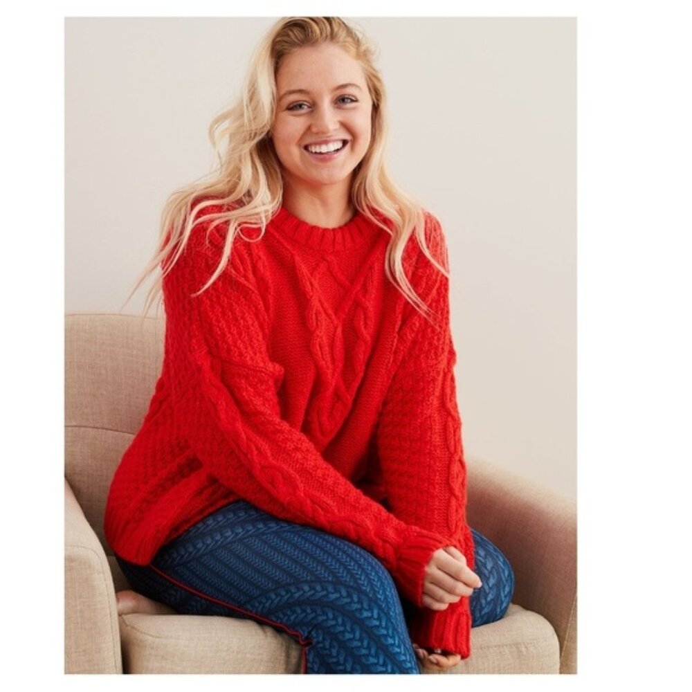 aerie red cable knit sweater 🤍 large